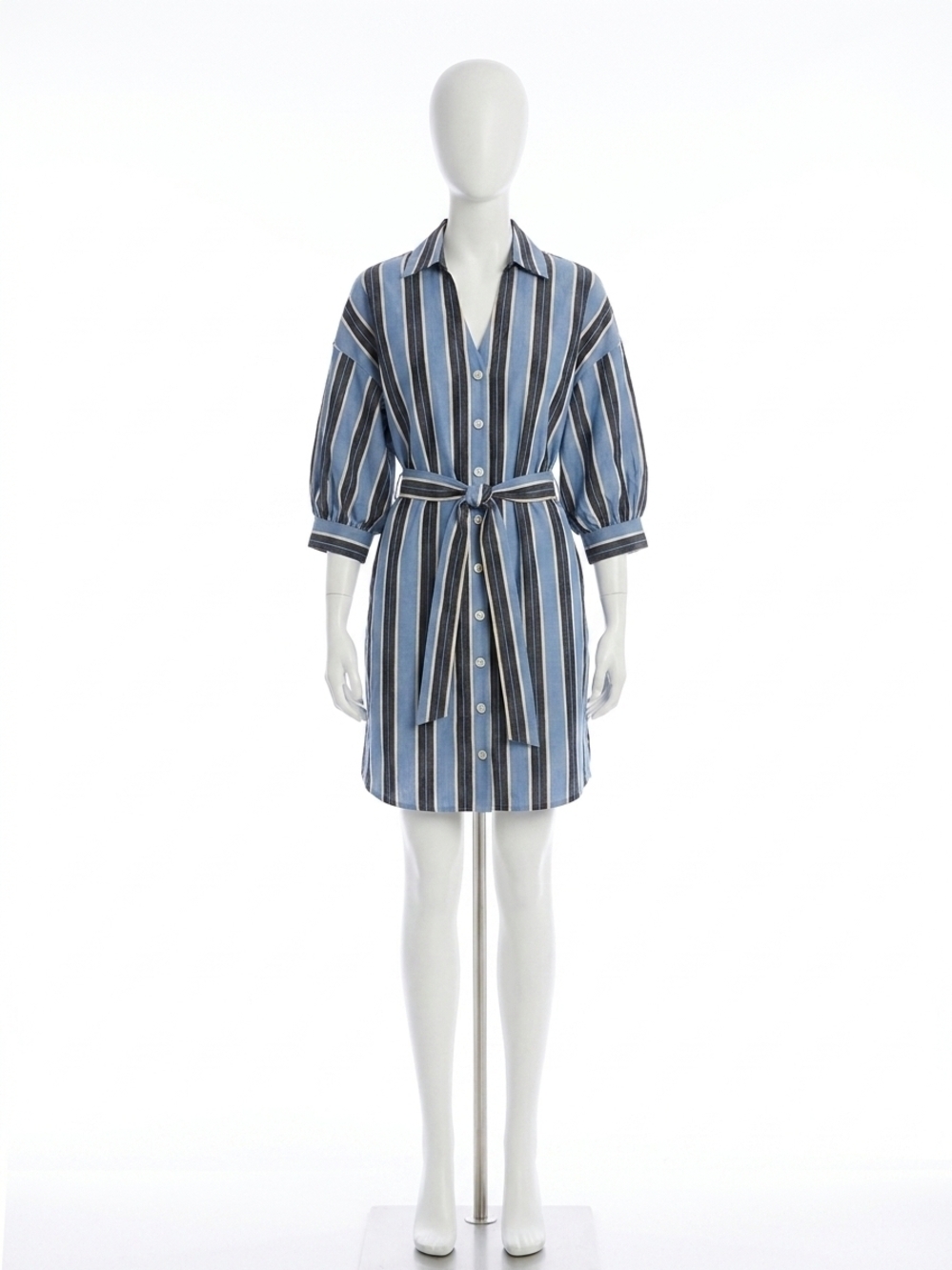 NEW FIFTEEN TWENTY blaire lantern sleeve tie dress in blue/cream